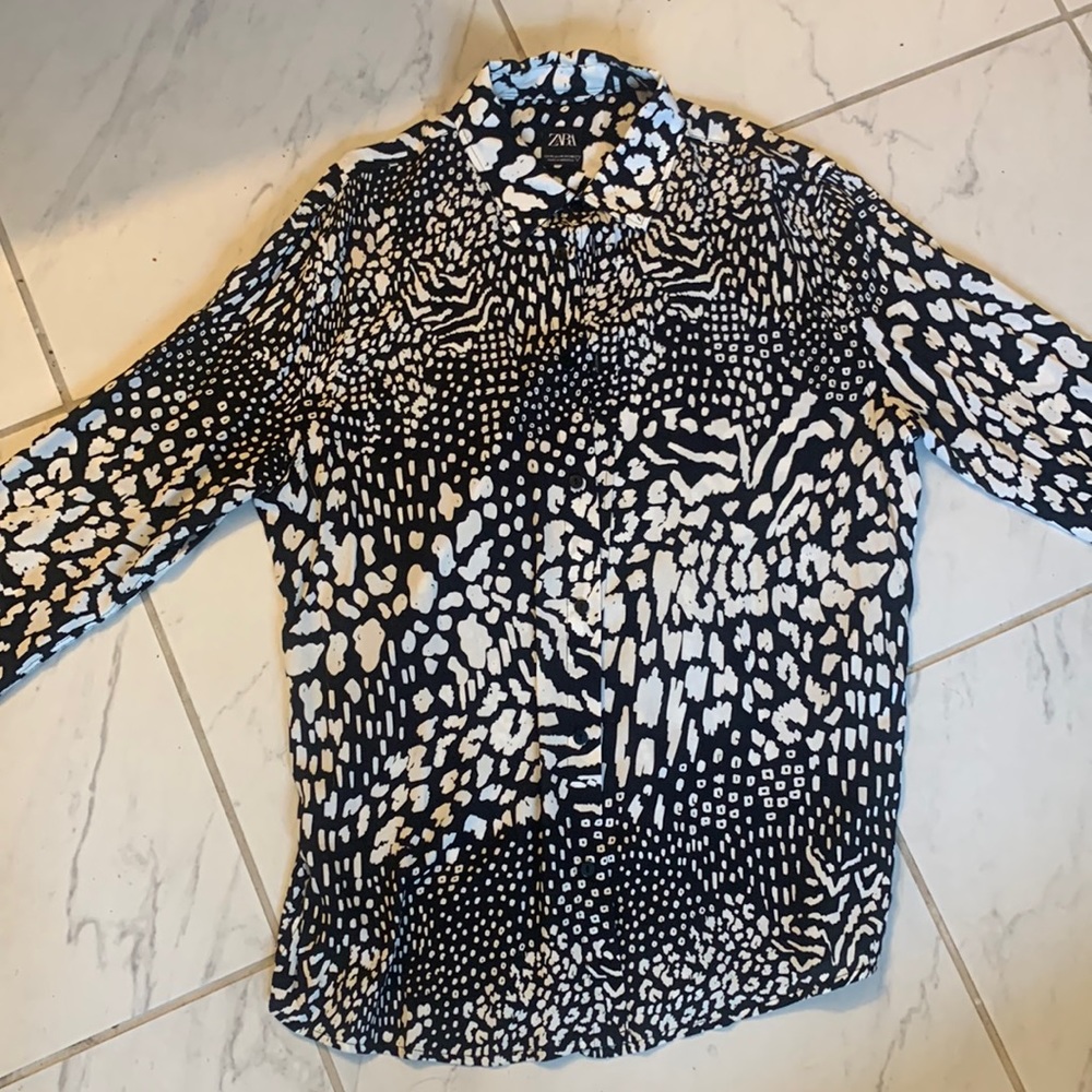 Zara Safari Print Dress Shirt M